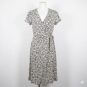INC International Concepts Dress Womens S Wrap Beige‎ Black Leaf Print Botanical